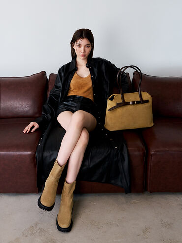 Victoria Recycled Suede Belted Trapeze Tote Bag, Sahara Sand, hi-res