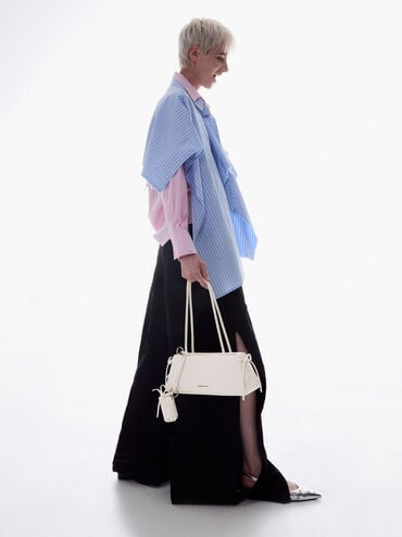 Hazel Bow Elongated Trapeze Shoulder Bag, Meringue White, hi-res