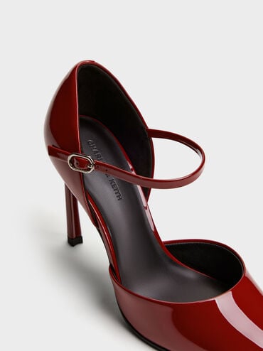 Patent Pointed D'Orsay Stiletto Pumps, Red, hi-res