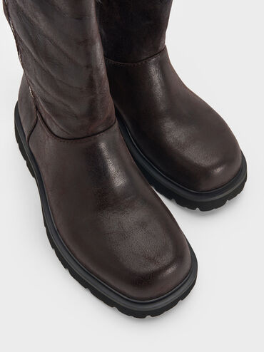 Rosamond Side-Zip Ridged-Sole Knee-High Boots, Dark Brown Textured, hi-res