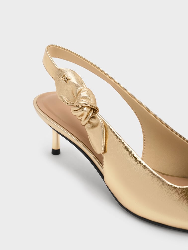 Jayce Leather Slingback Kitten Heels, Gold, hi-res