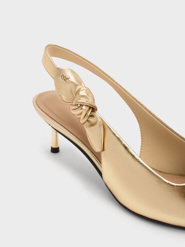 Jayce Leather Slingback Kitten Heels, Gold, hi-res