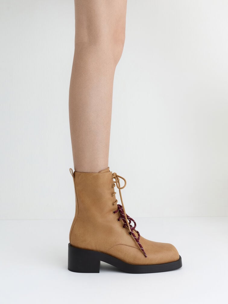 Logan Double-Lace Mid-Calf Combat Boots, Sand, hi-res