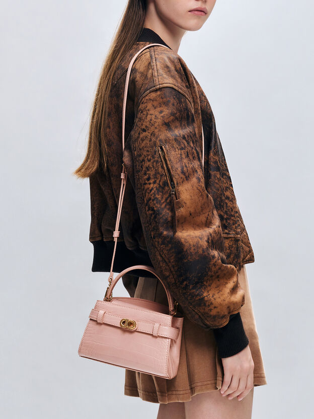 Aubrielle Croc-Effect Belted Top Handle Bag, Light Pink, hi-res