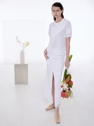 Sequin Mesh & Leather Bow Ballet Flats, Nude, hi-res