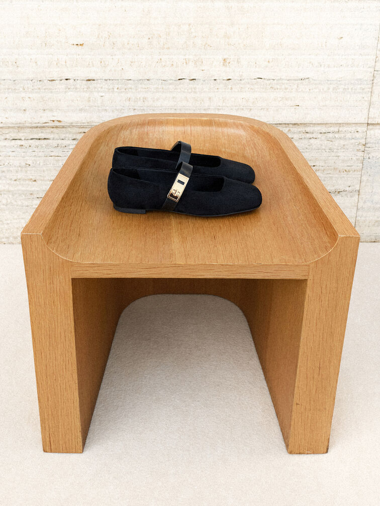 Lando Faux Suede Mary Jane Flats, Black2, hi-res