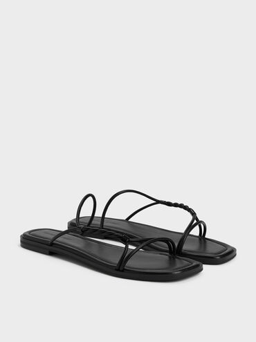 Fianna Twist-Strap Slide Sandals, Black, hi-res