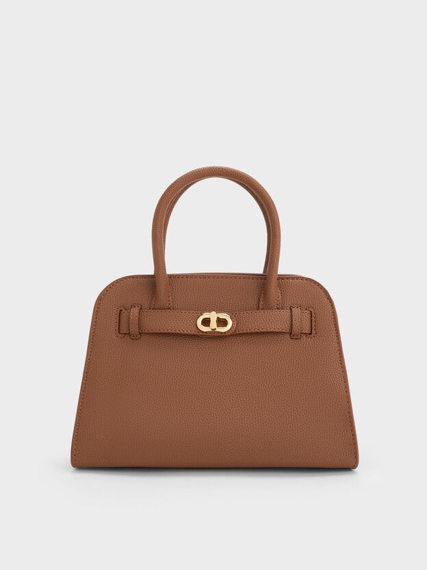 Aubrielle Belted Tote Bag, Chocolate, hi-res