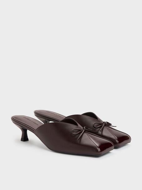 Contrast-Panel Bow Kitten Heels, Dark Brown, hi-res