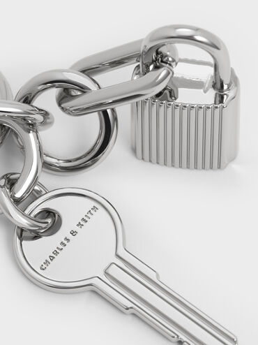 Lock & Key Charm, Silver, hi-res