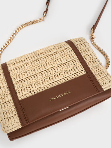 Shalia Raffia Chain-Strap Shoulder Bag, Natural Raffia, hi-res