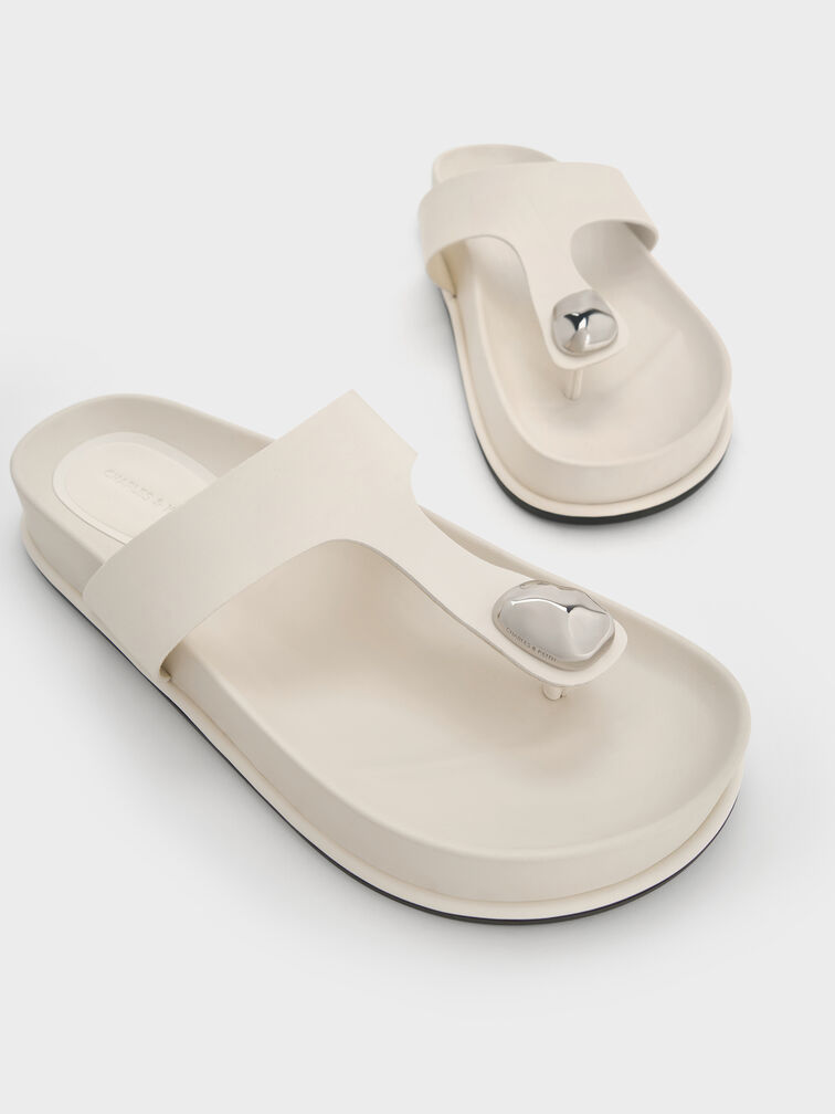 Sculpted-Accent Flatform Thong Sandals, Chalk, hi-res