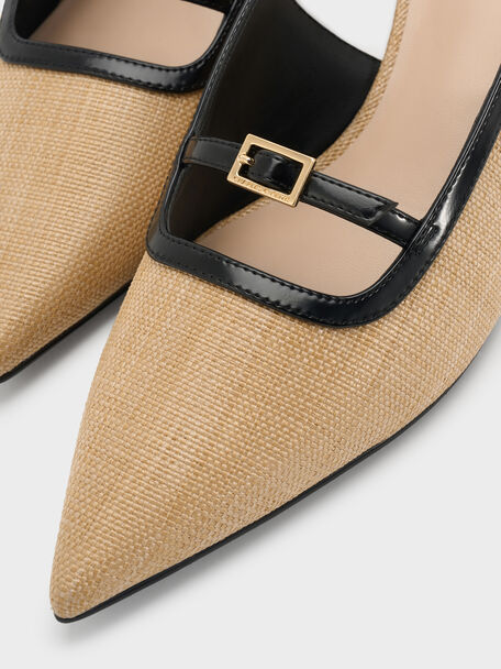 Woven Buckle-Strap Slingback Pumps, Natural, hi-res