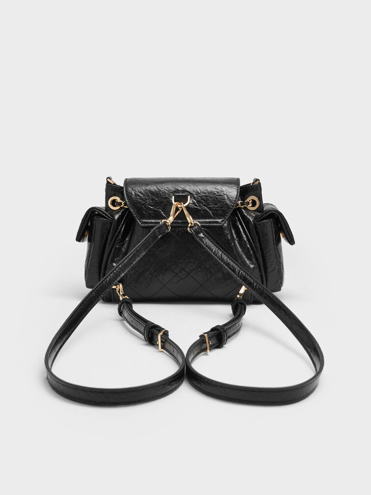 Duo Quilted Two-Way Front Flap Backpack, Black, hi-res