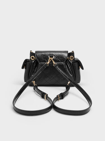 Duo Quilted Two-Way Front Flap Backpack, Black, hi-res