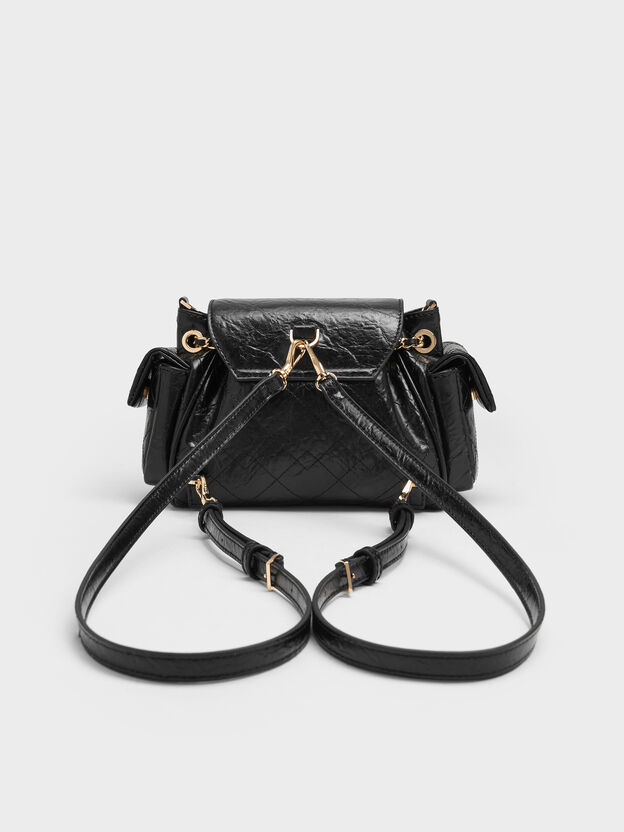 Duo Quilted Two-Way Front Flap Backpack, Black, hi-res