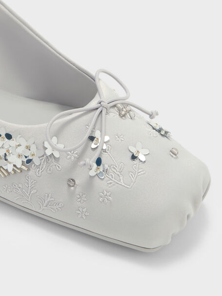Sadira Satin Embroidered Sequinned Slingback Pumps, Grey, hi-res