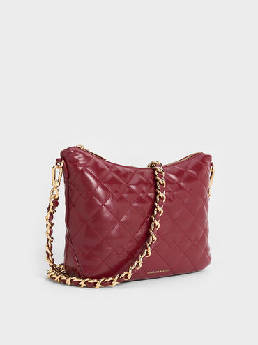 Duo Quilted Slouchy Hobo Bag, Burgundy, hi-res