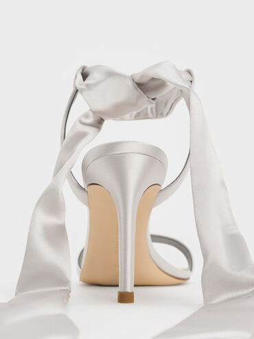 Eliana Satin Tie-Around Heeled Sandals, Silver, hi-res