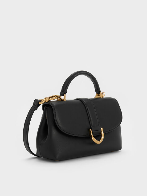 Gabine Leather Top Handle Bag, Black, hi-res