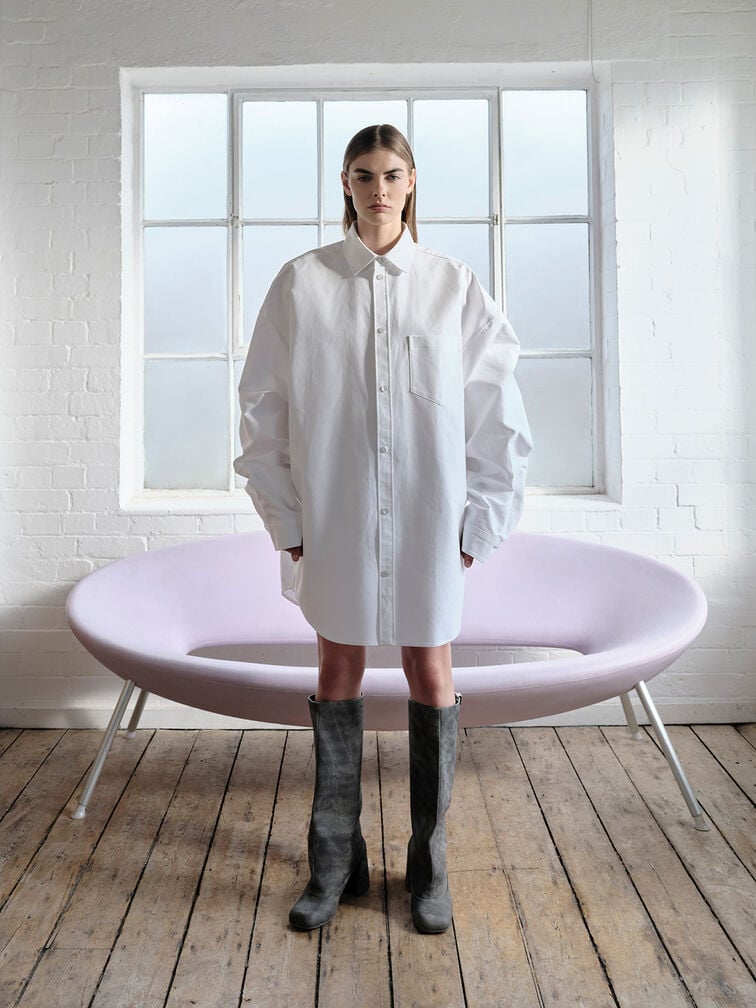 Robbie Denim-Effect Platform Knee-High Boots, Dark Grey Robbie Denim-Effect Platform Knee-High Boots, Dark Grey, hi-res