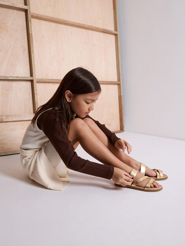 Girls' Yara Strappy Sandals, Gold2, hi-res