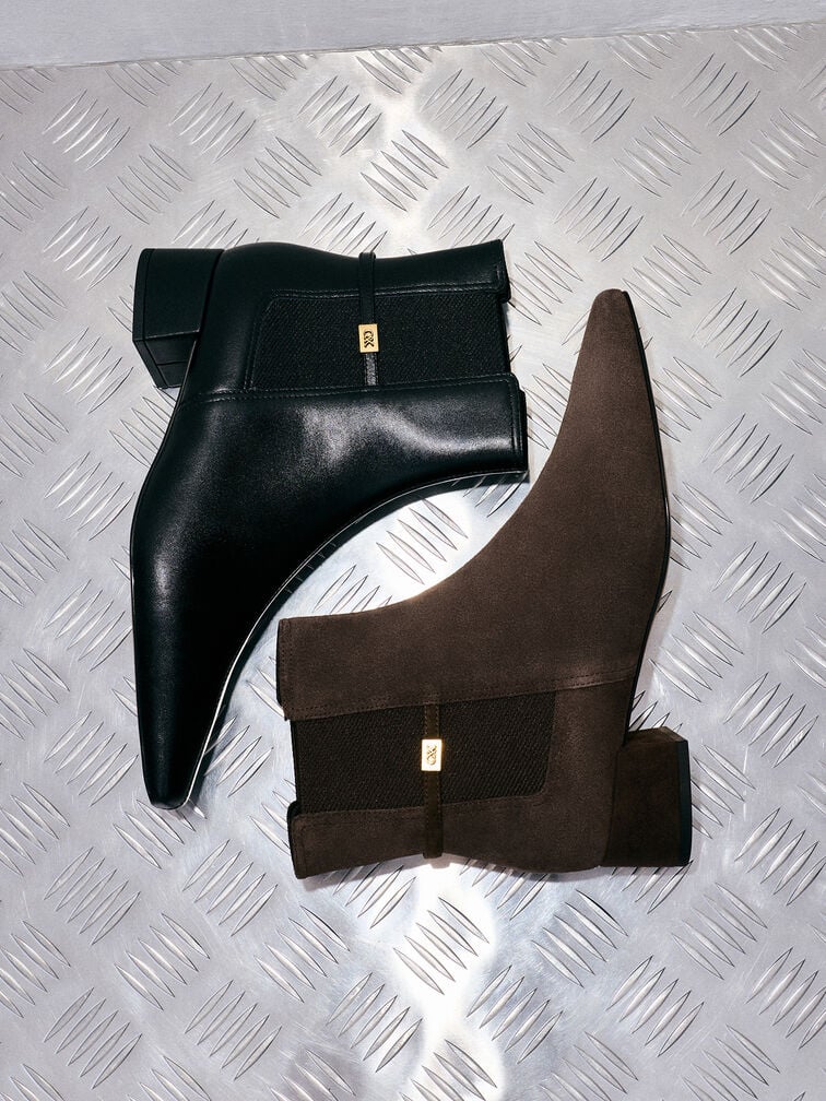 Georgina Leather Tapered Square-Toe Ankle Boots, Black, hi-res