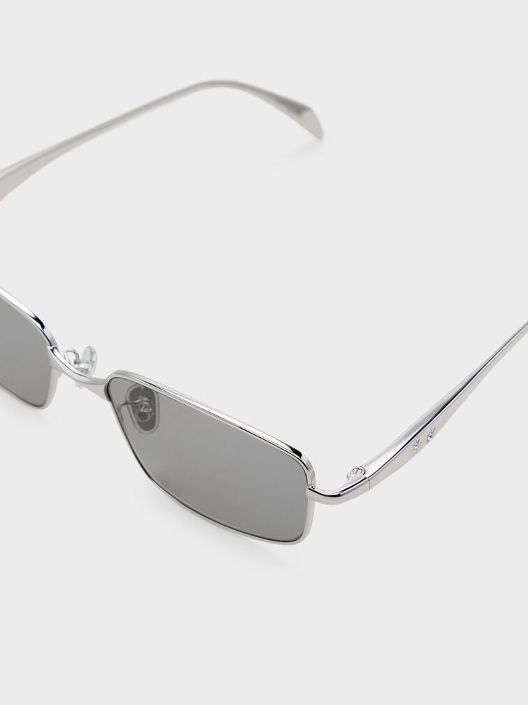 Celestia Rectangular Clear Sunglasses, Silver, hi-res