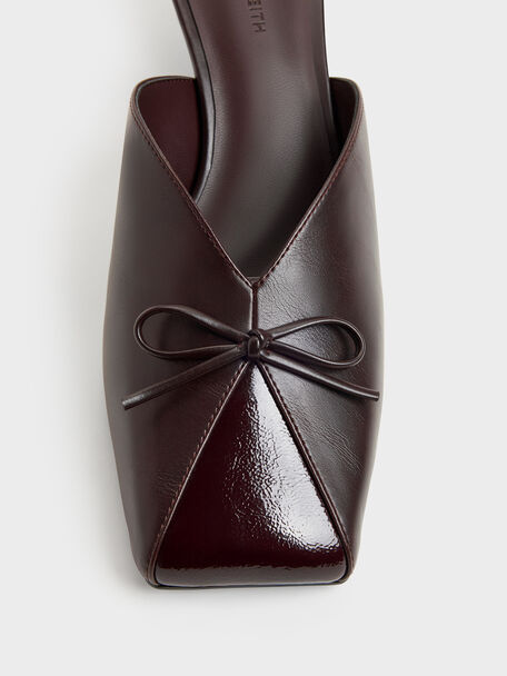 Contrast-Panel Bow Kitten Heels, Dark Brown, hi-res