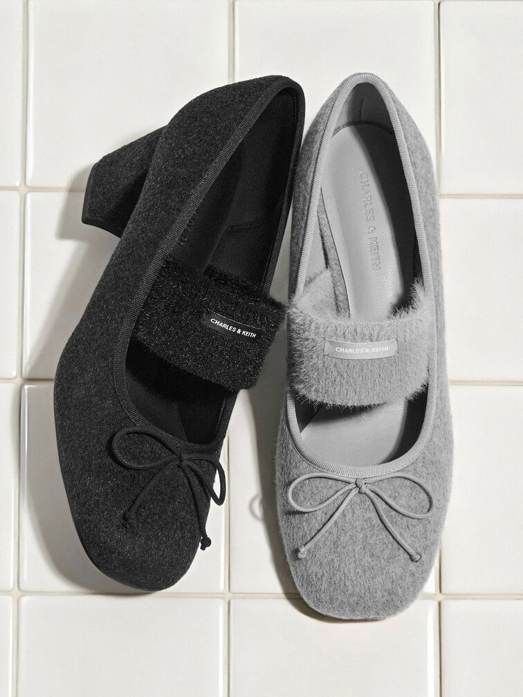 Winona Felt Mary Jane Pumps, Black Textured, hi-res