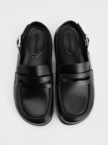 Slingback Penny Loafers, Black, hi-res