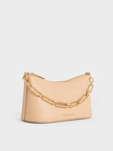 Robyn Elongated Chain-Handle Bag, Beige, hi-res