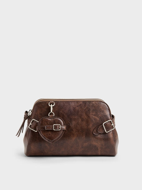Nellie Heart-Charm Shoulder Bag, Distressed Coffee, hi-res