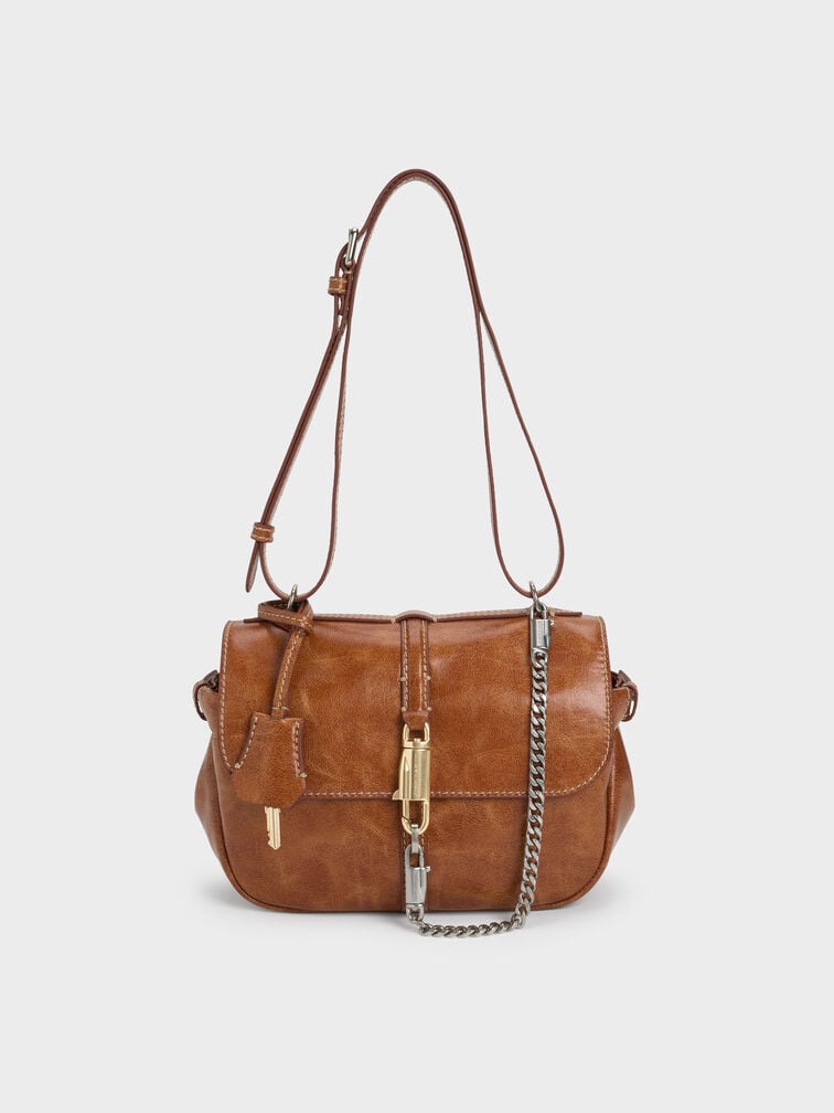 Delfina Chain Crossbody Bag, Distressed Tan, hi-res