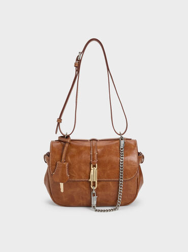 Delfina Chain Crossbody Bag, Distressed Tan, hi-res