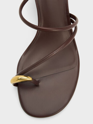 Strappy Toe-Ring Heeled Sandals, Maroon, hi-res