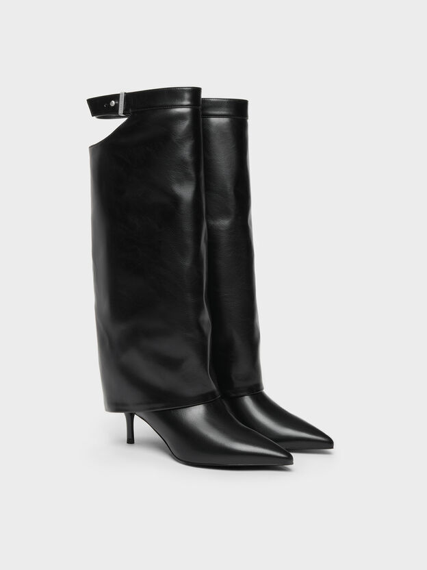 Cut-Out Stiletto Knee-High Boots, Black, hi-res