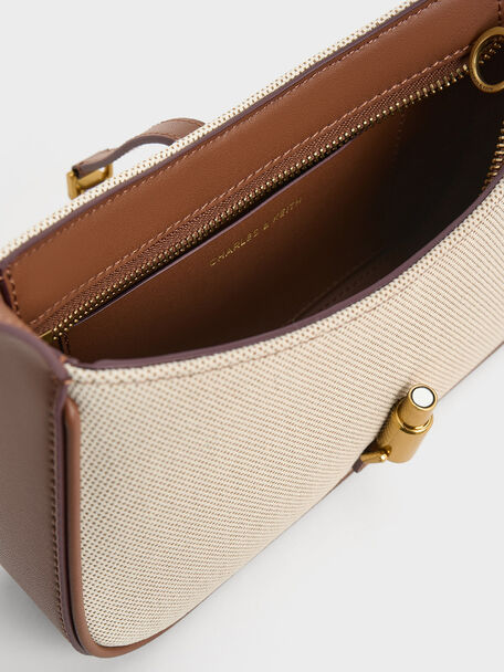 Cesia Canvas Metallic-Accent Shoulder Bag, Chocolate, hi-res