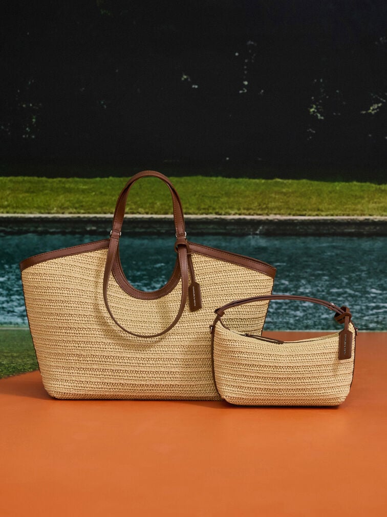 Ivette Raffia Woven Shoulder Bag, Multi, hi-res