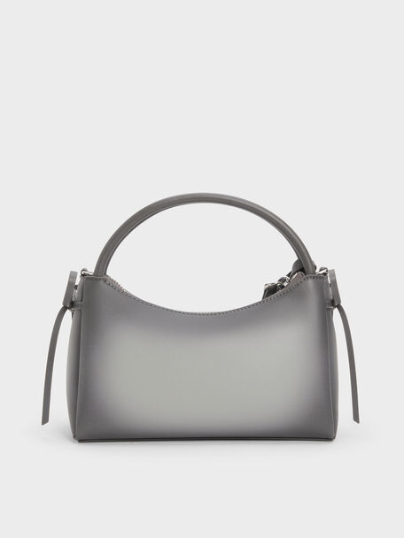 Hazel Burnished Bow Top Handle Bag, Grey, hi-res