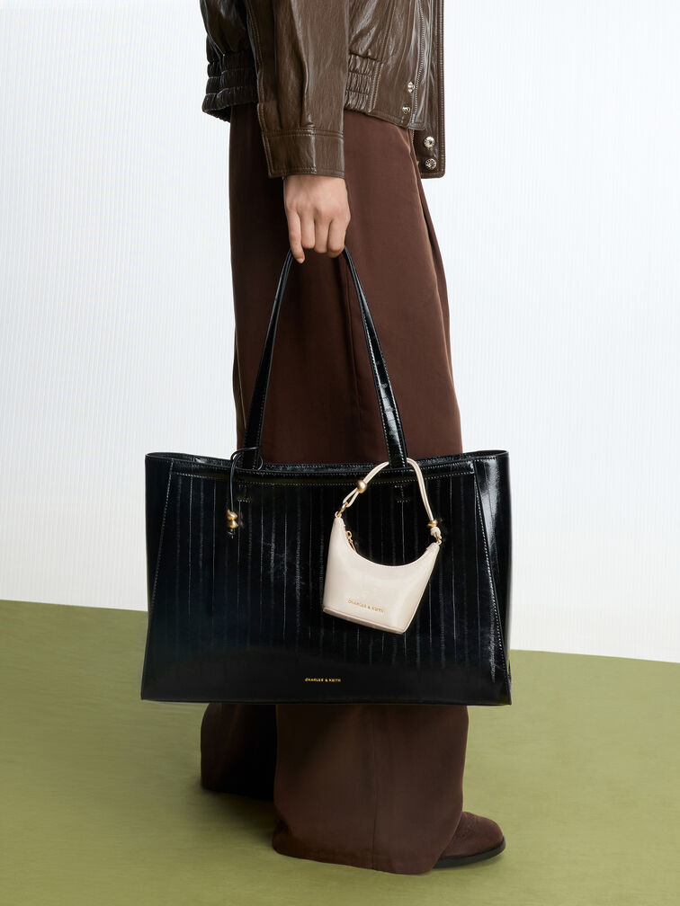 Micro Augustine Eel-Effect Chain-Handle Bag, Cream, hi-res