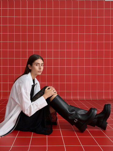 Davis Buckled Fold-Over Boots, Black, hi-res