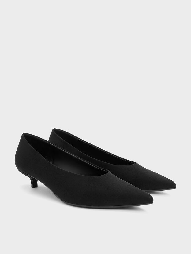 Emelia Faux Suede Kitten Heels, Black Textured, hi-res