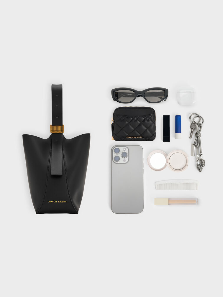 Edna Bucket Bag, Black, hi-res