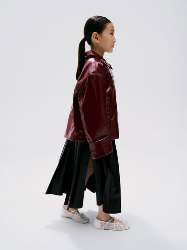 Girls' Mesh Crystal-Embellished Crossover-Strap Ballet Flats, White, hi-res