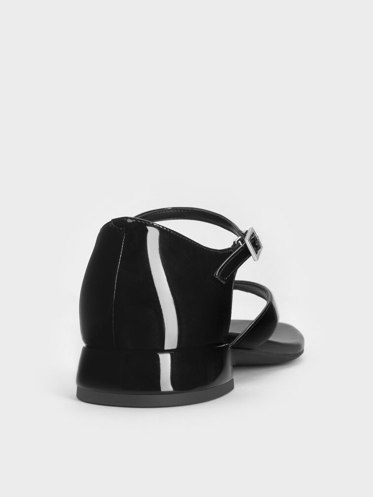 Patent Block-Heel Ankle-Strap Thong Sandals, Black, hi-res