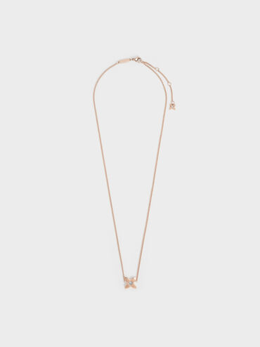 Felicity Flower-Motif Crystal Necklace, Rose Gold, hi-res