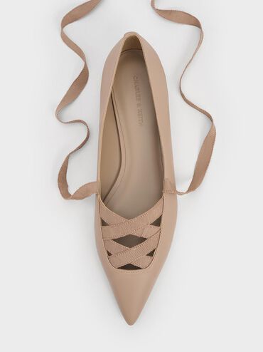 Pointed-Toe Tie-Around Ballet Flats, Nude, hi-res
