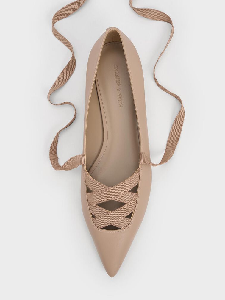 Pointed-Toe Tie-Around Ballet Flats, Nude, hi-res