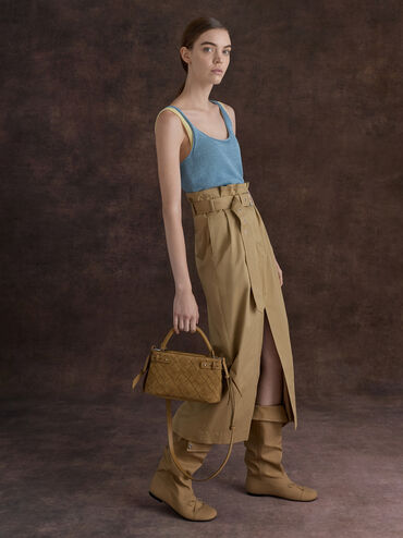 Gael Twill Studded Slouchy Knee-High Boots, Beige, hi-res